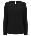 H598 Henbury Ladies Pleat Front Long Sleeve Blouse Black colour image